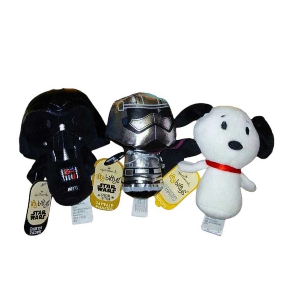 Hallmark Itty Bittys Plush Lot Of 3 Disney Star Wars Retired Peanuts Snoopy